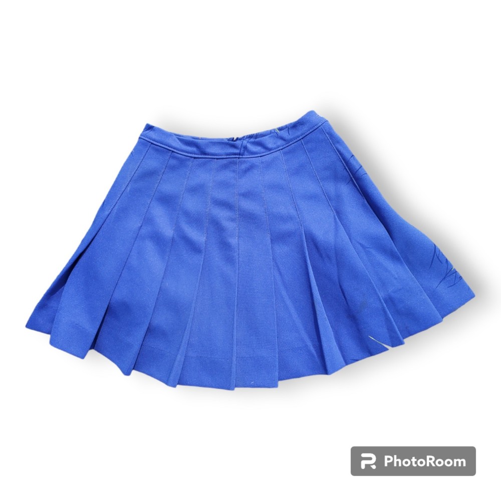 Vintage Pleated Mini Skirt Cheer Skirt Blue Side Button and Zipper Closure Retro